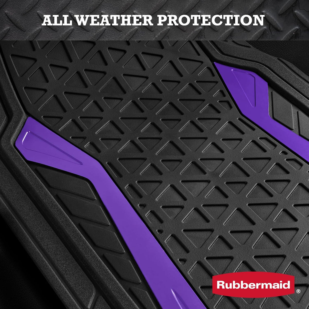 Rubbermaid Car Floor Mats Full Set,Premium Heavy Duty All-Weather Car Mats– Rugged Rubber with Brushed Aluminum Inserts, Universal Trim-to-Fit, Anti-Slip Backing for Cars, SUVs, Trucks & Vans - Purple