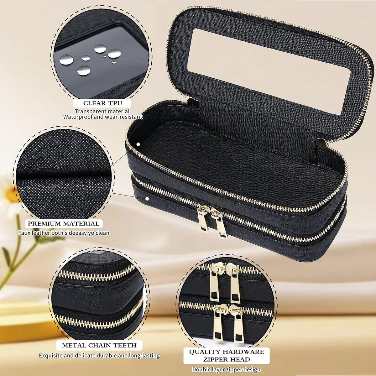 Pinkmik Double Layer Makeup Bag, Black, Double SLIM