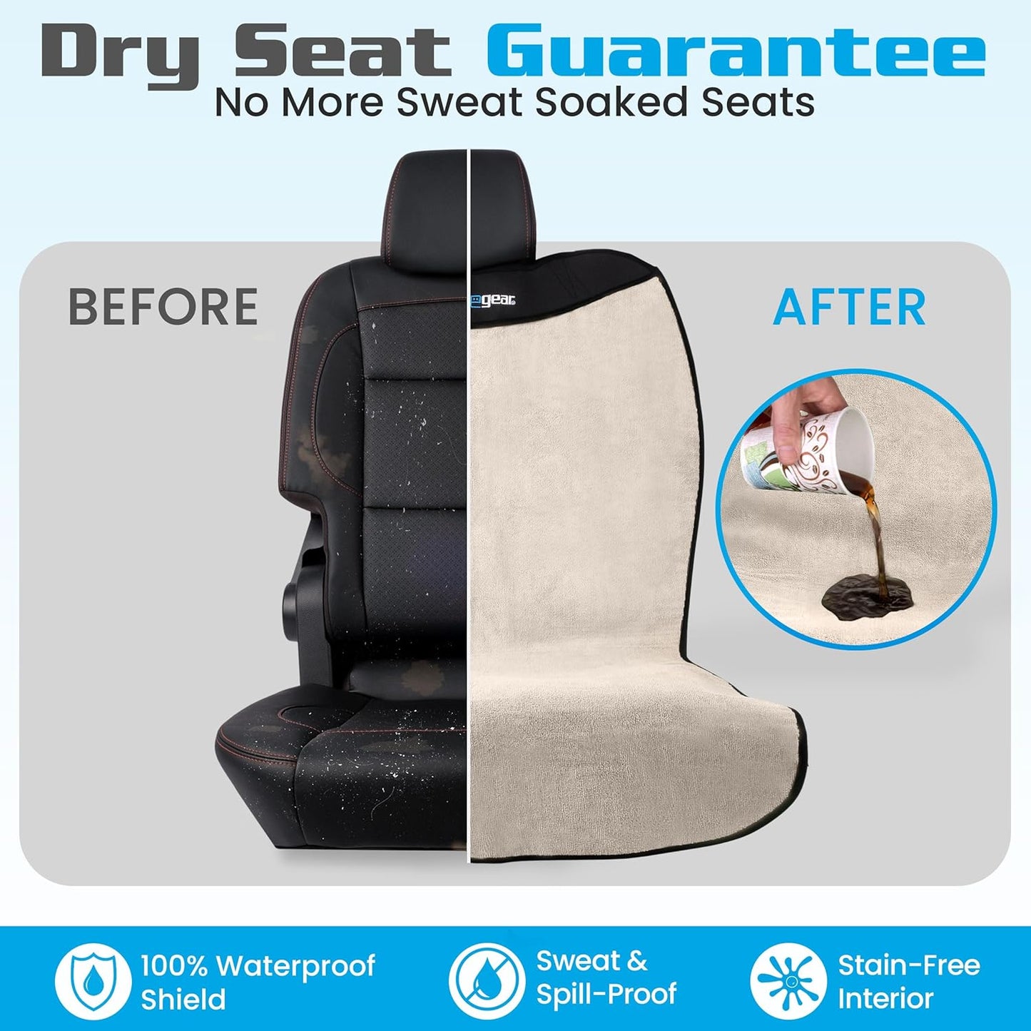 HAPPEGEAR Happeseat Waterproof Car Seat Cover & Protector – Universal Fit Car Seat Towel Cover – Non-Slip Backing, Easy Install & Storage, Machine Washable, Fits Front & Back, Sand