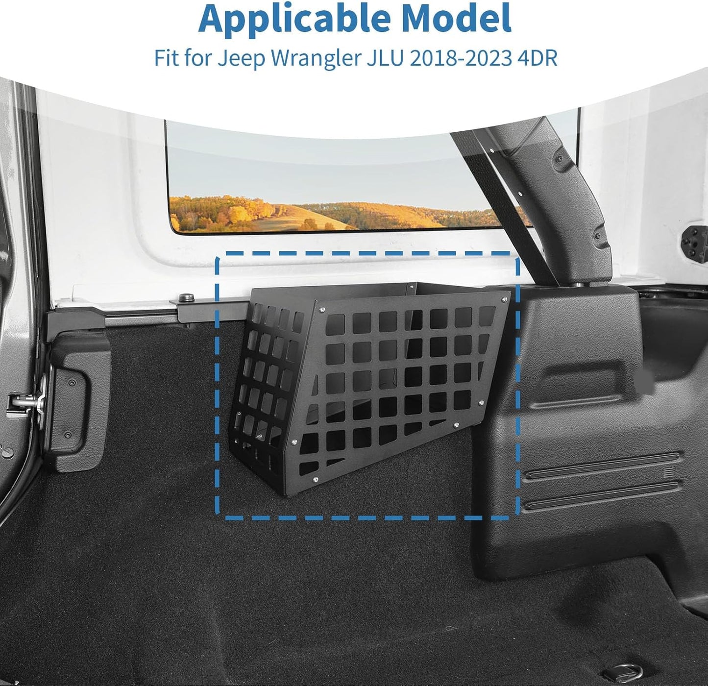 for Jeep JLU Trunk Right Side Molle Storage Bin Cargo Space Organizer Basket System Storage Carrier Box for Jeep Wrangler JLU 2018-2023 4DR Modular Storage Solution for Hardtop