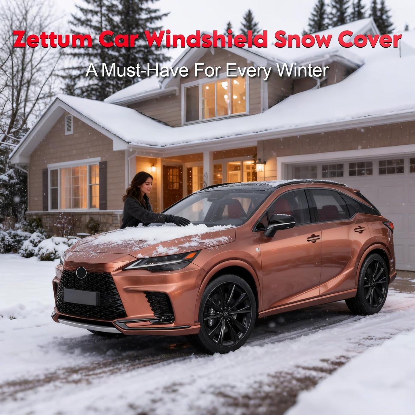 Zettum Car Windshield Cover for Ice and Snow - 600D Windshield Snow Cover with Side Mirror Cover Heavy Duty, Standard Winter Frost Hail Protector for Most Car, Truck, SUV, Van and MPV (70 x 50 Inch)