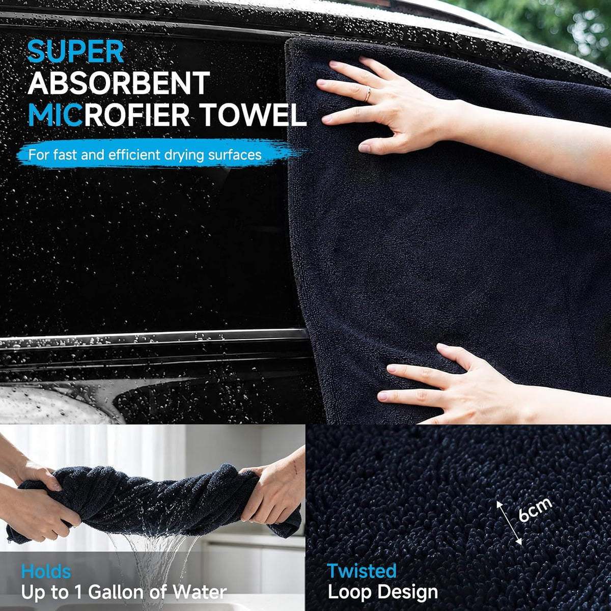 TTRCB 2 Pack Car Drying Towels, 48" x 24" Extra Large Microfiber Towels for Cars, Ultra-Absorbent 70/30 Blend, 1400 GSM, Streak Free, Twisted-Loop Drying Towels Car Detailing for SUV, RV, Truck