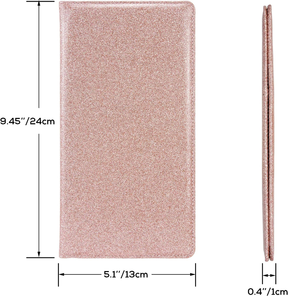 Leather Car Registration Insurance Holder Magnetic Shut, Glitter Rose Gold