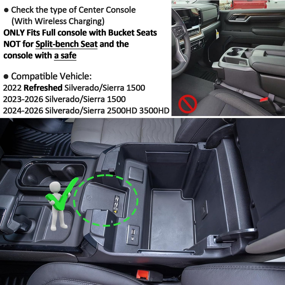 TOPINSTALL Full Size Tray for 2022-2026 Refreshed Silverado/Sierra 1500