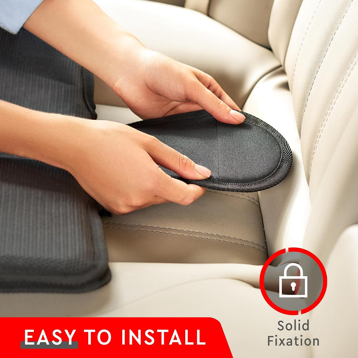 Helteko Car Seat Protector, 2 Pack Seat Protection Mat with Thick Padding, Durable Waterproof Fabric, Leather Reinforced Corners and Mesh Pockets