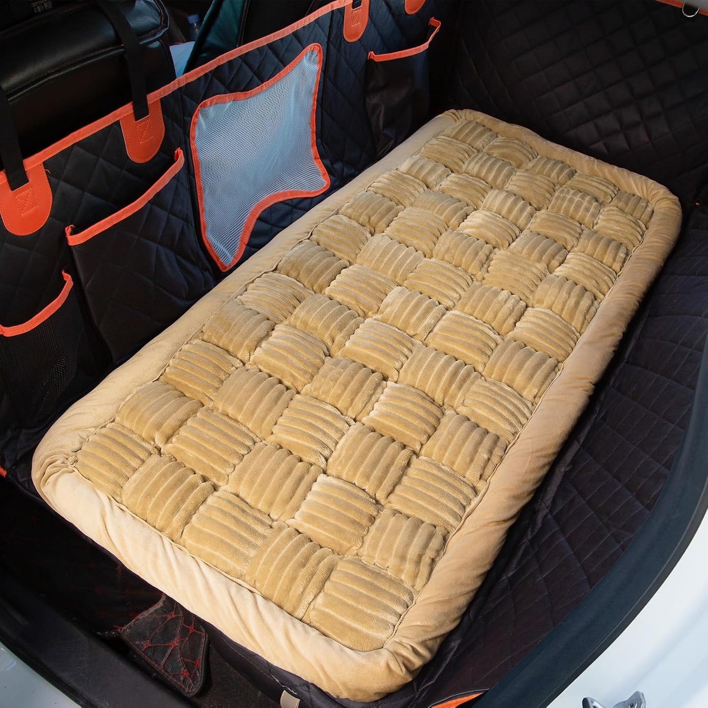 Soulbond Backseat Pet Bed Mat,Dog Bed for Car,Fuzzy Dog Seat Cover for Car Back Seat, Non-Slip Travel Pet Mat, Fit for Backseat Extenders and Seat Covers(Gray)