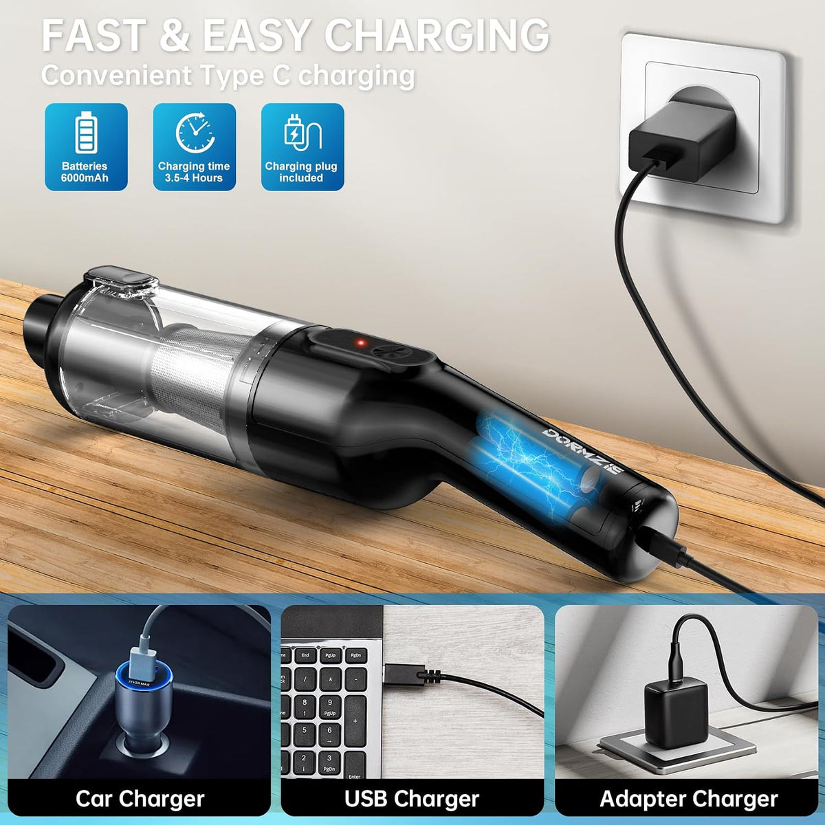 Handheld Vacuum Cordless, Portable Car Vacuum for Office Car Pets with Multiple Accessories