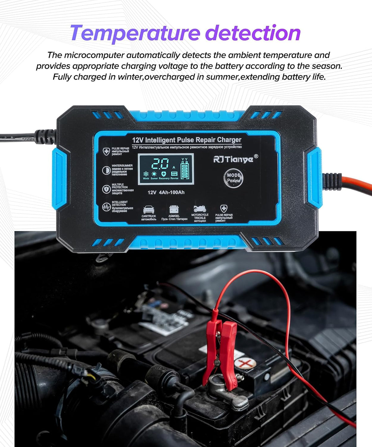 Car Battery Charger,Car Accessories Universal Portable 12V 6A Automatic Smart Battery Trickle Charger with LCD Display,Automotive Tool,Suitable for Most Cars,SUVs,MSedans,Trucks,Minivans (Blue)