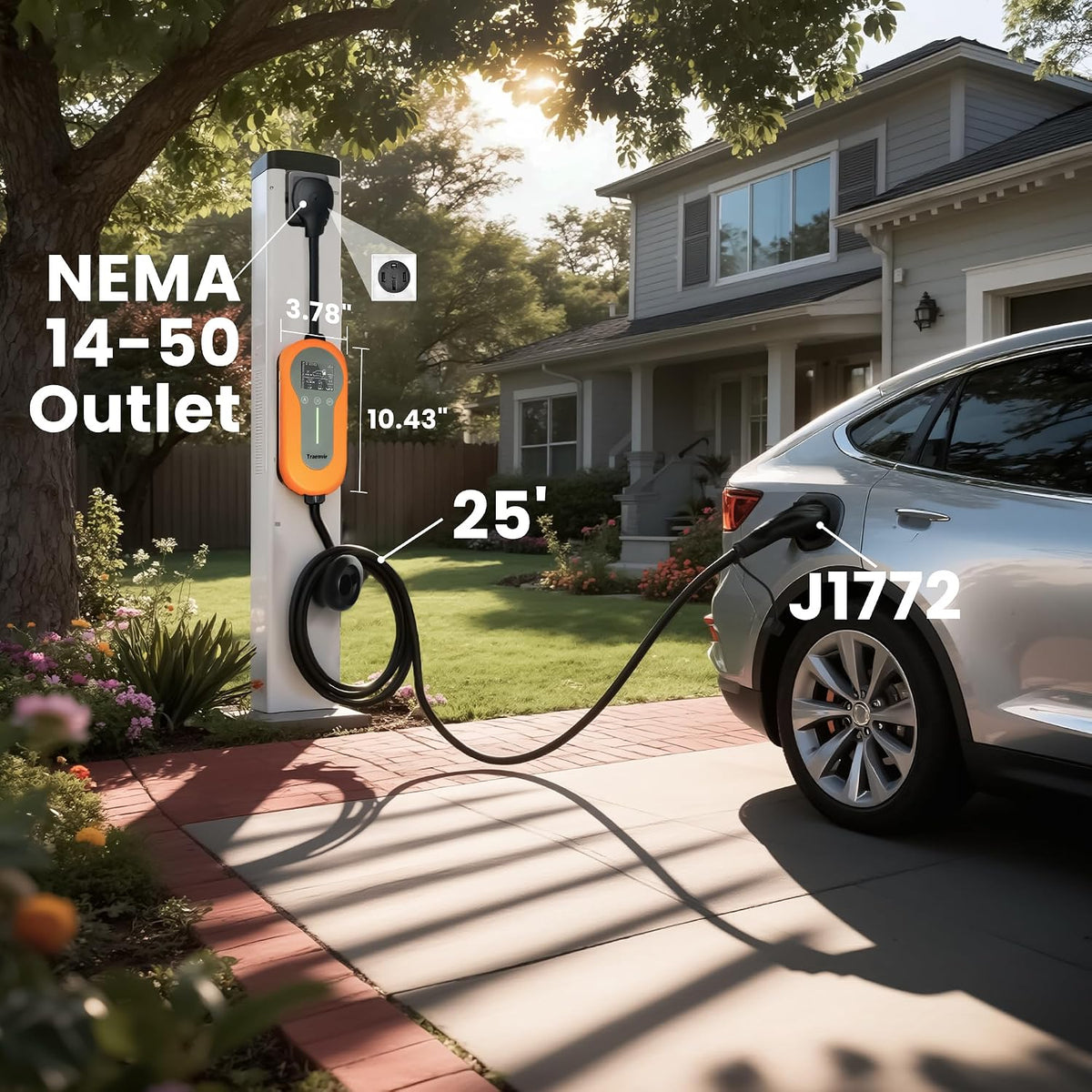 Portable EV Charger Level 2, 40Amp EV Charger for All SAE J1772 EVs, 9.6KW