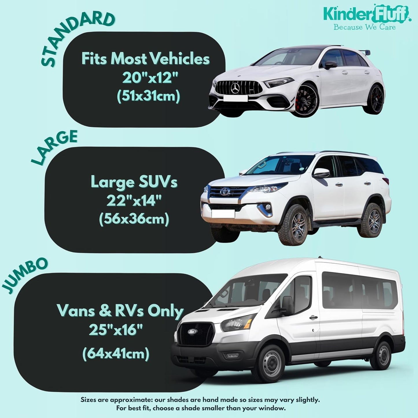 Car Window Shades - Certified 99.79% UVA & 99.95% UVB sun protection. Award winning car sun shade for side windows. 4 Pack (2 Transparency options) 20" x 12" -window shade for car baby by Kinder Fluff