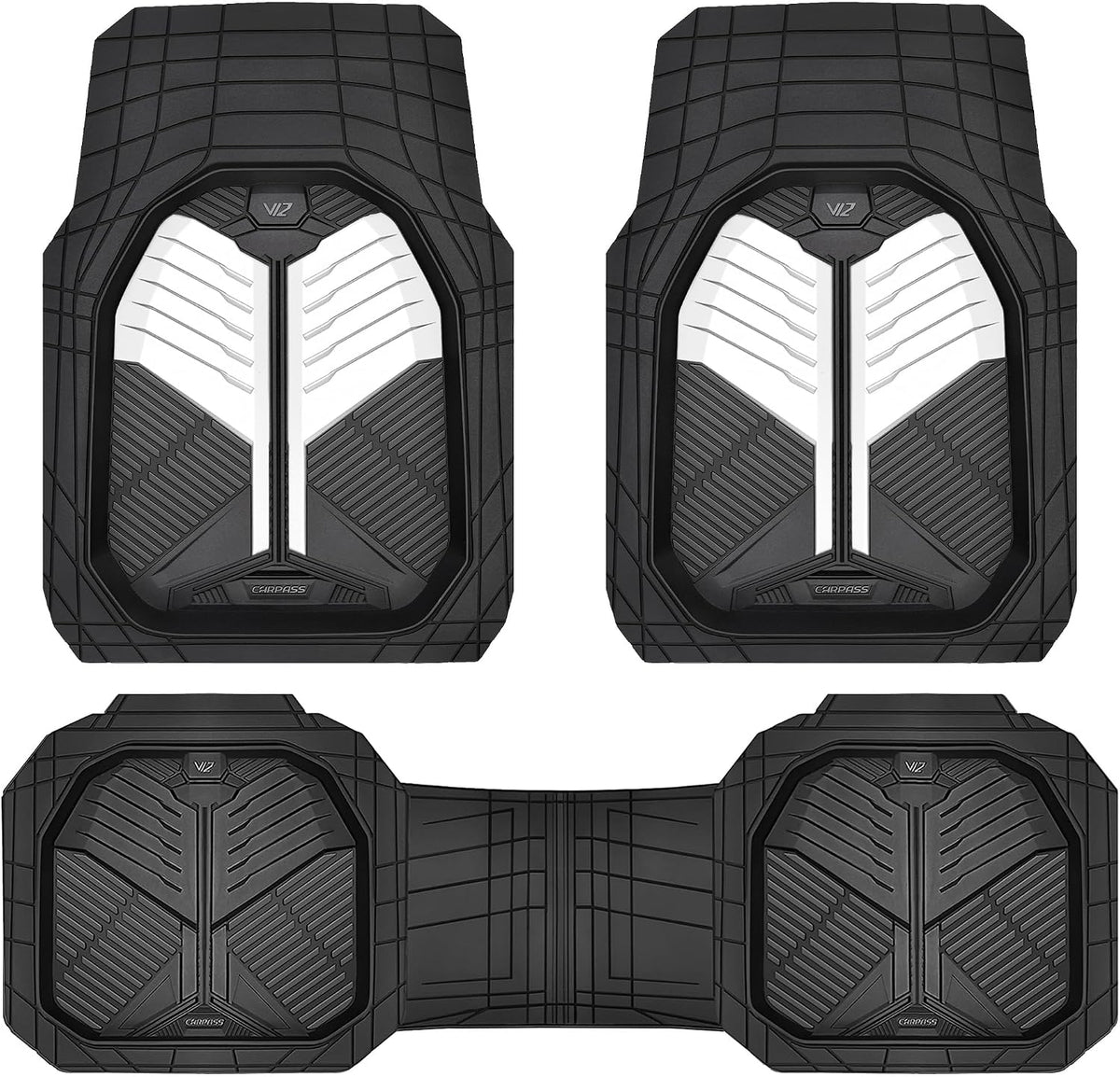 CAR PASS Heavy Duty Rubber Car Mats with Cargo Liner, Deep-Dish Car Floor Mats and Trunk Mat All Weather, Universal Trim-to-Fit for SUVs Trucks Sedans, Waterproof Anti-Slip, Trimmable V12 Beige