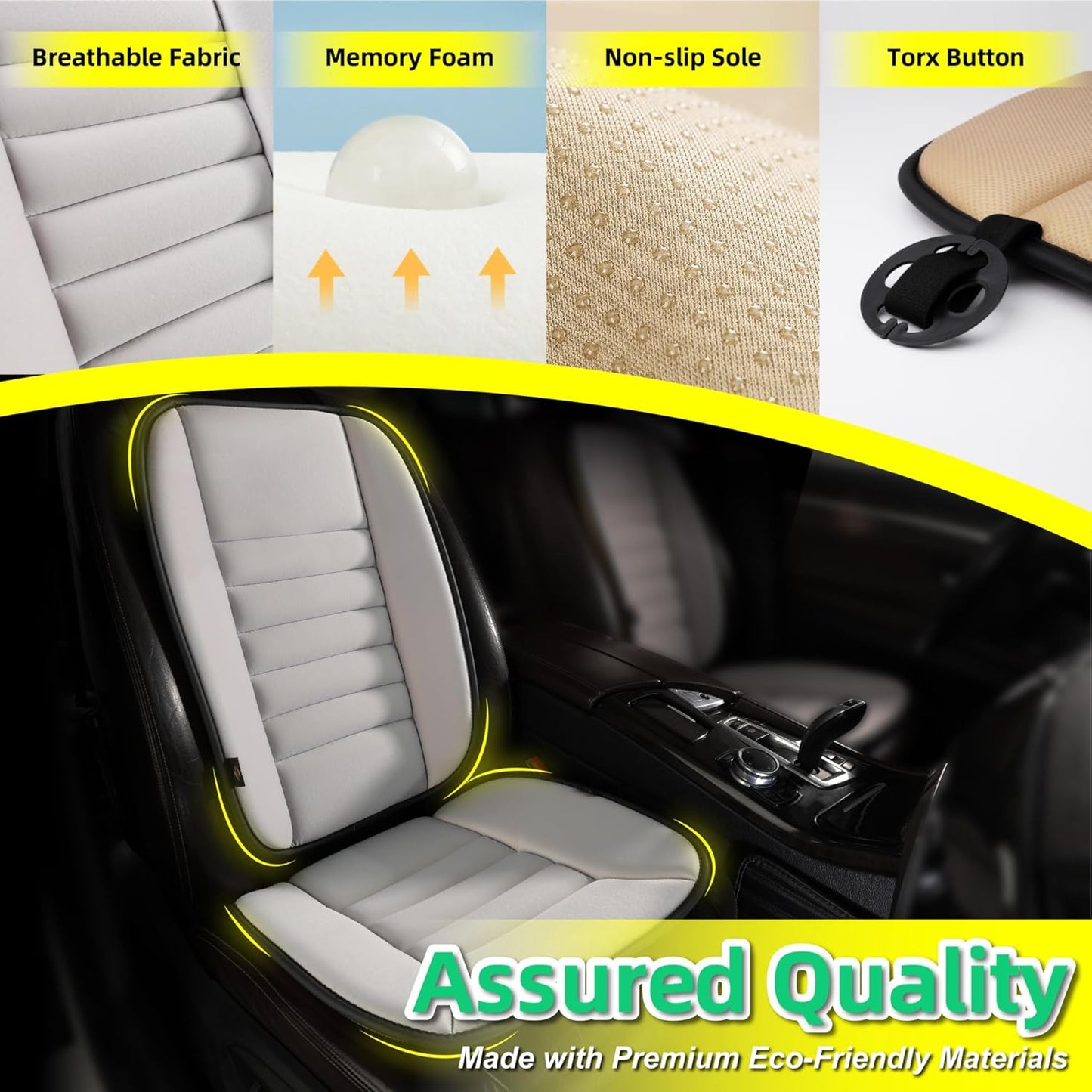 kingphenix Car Seat Cushion with Back Support Pillow, Memory Foam, Gray | Memory Foam Car Cushion for Long Driving, Truck, Office Chair, Tailbone and Lower Back Support