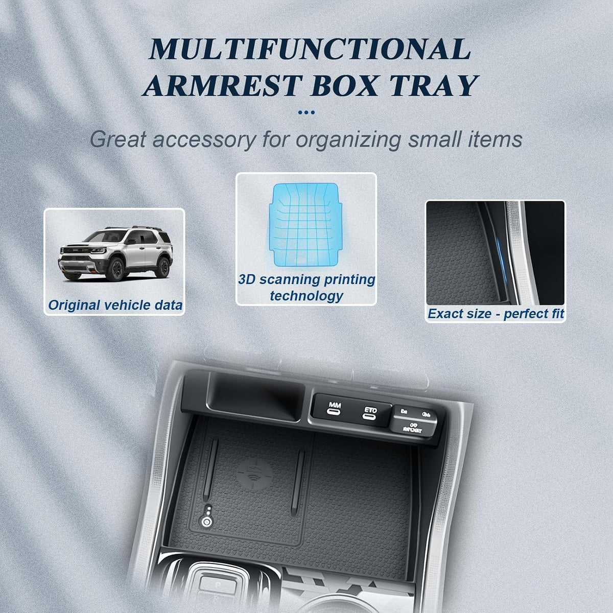 BIBIBO 2Packs for 2026 Honda Passport Console Organizer 2026 Honda Passport Center Console Organizer+Wireless Charging Mat 2026 Passport Console Insert Organizer