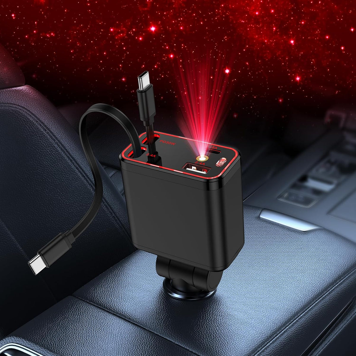 Retractable Car Charger with Starlight for Samsung Galaxy S26 Ultra/A17/A16