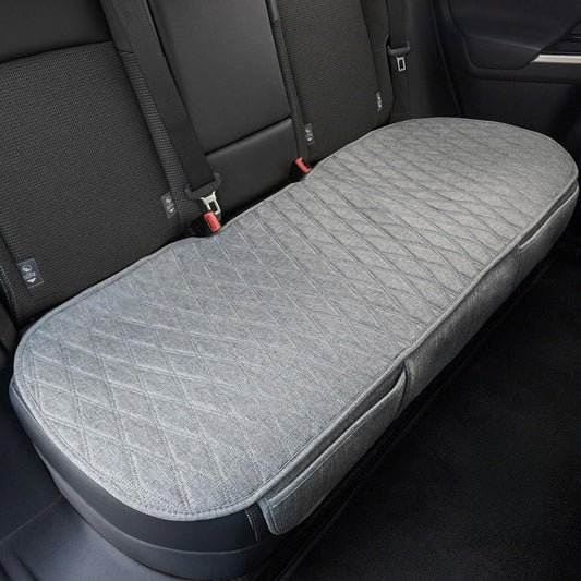 Universal Grey Anti-Slip Rear Car Seat Cover Size S - Faux Linen Bottom Bench Seat Cushion Fits Most of Vehicles Cars Truck SUV Van - Automotive Long Back Seats Protectors with Storage Pocket