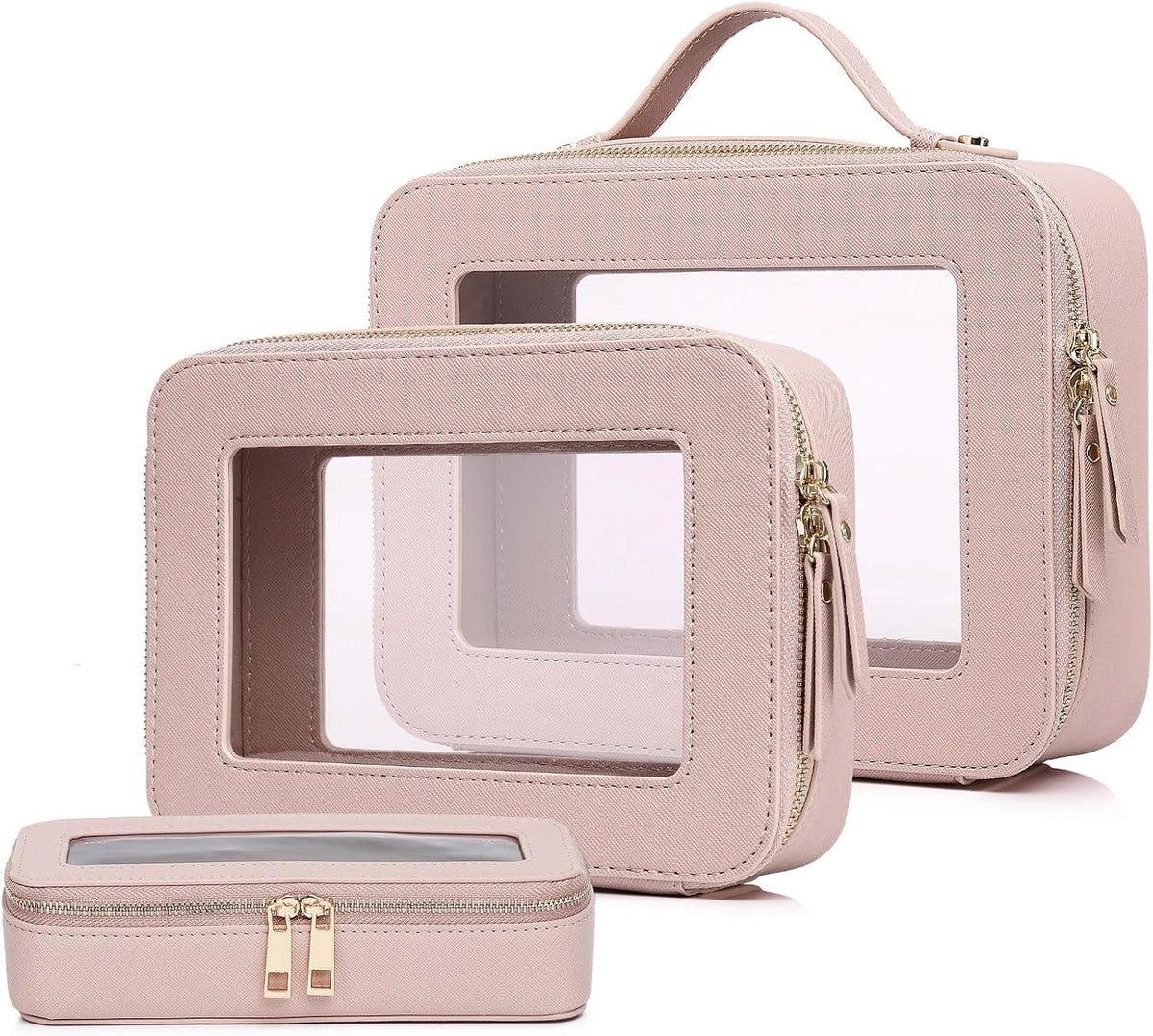 Pinkmik Clear Makeup Bag, (Pink, L+M+SLIM), 3pcs