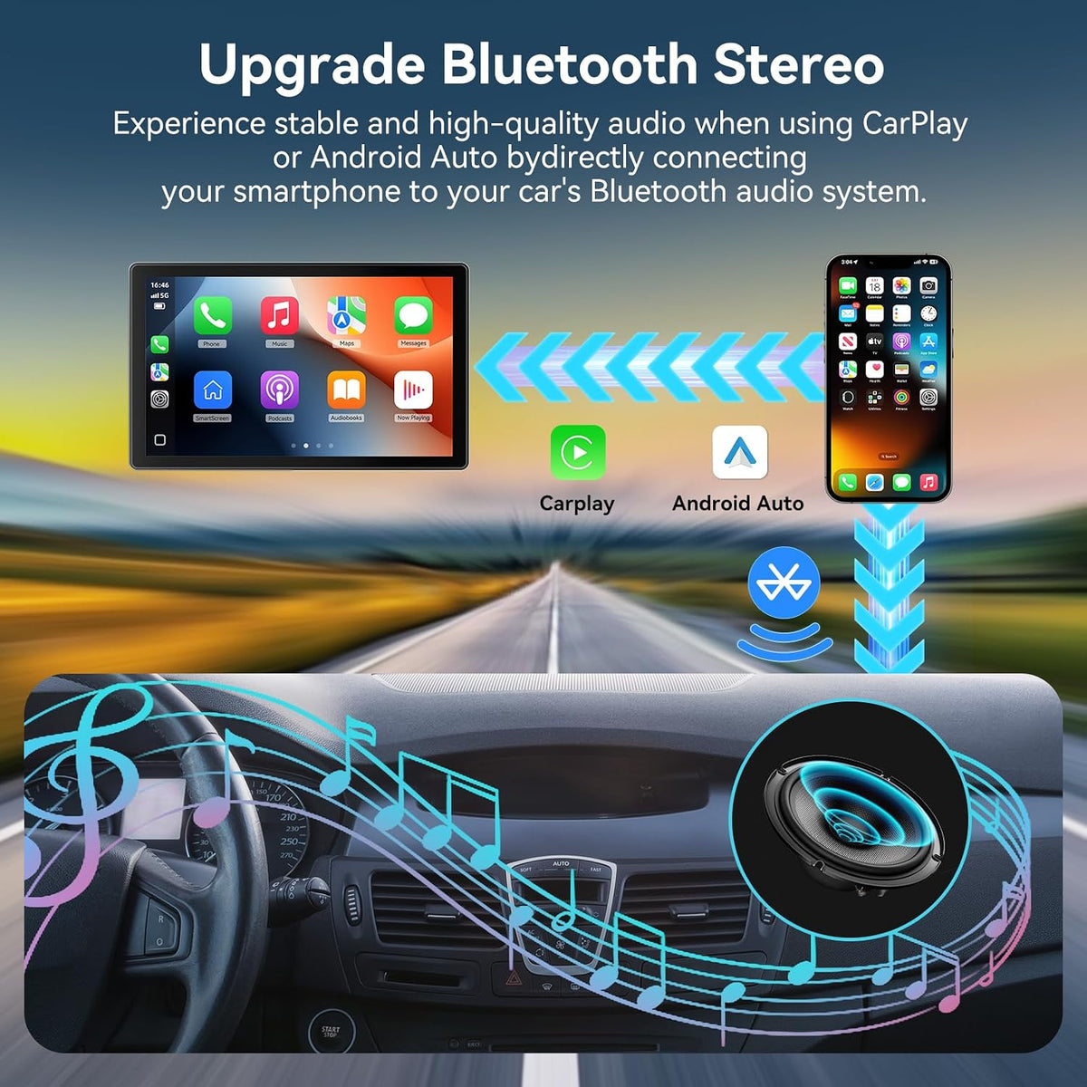 8.9" Wireless Carplay Screen for Apple CarPlay&Android Auto,4K Dash Camera