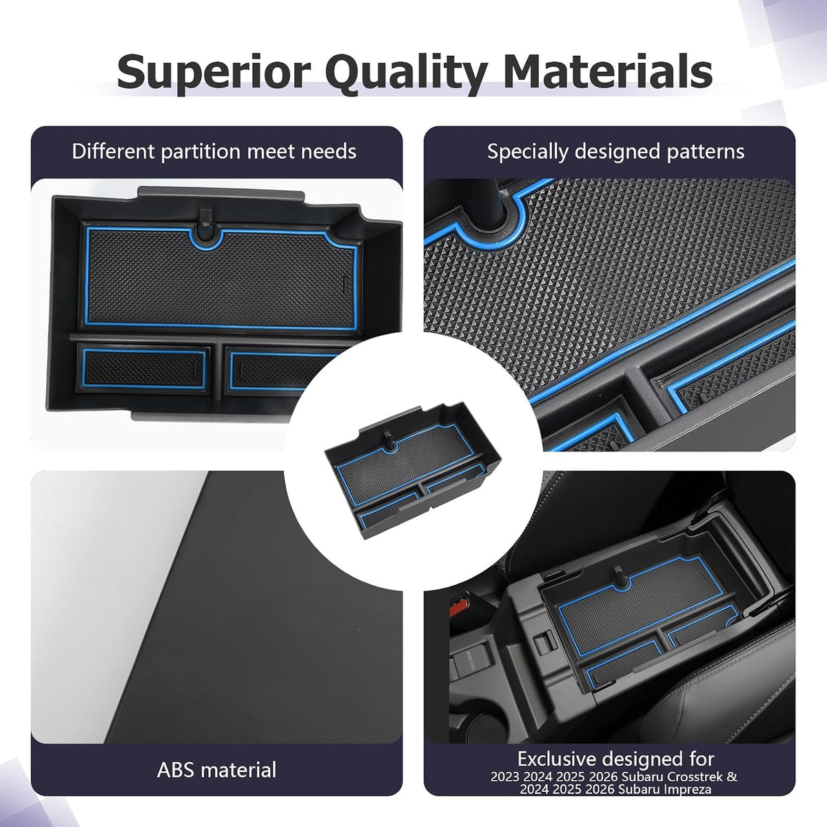 LUWU Center Console Organizer Compatible with Subaru Crosstrek & Impreza 2024-2026 Accessories Armrest Console Secondary Storage Box Insert Tray ABS Material with Coin Holder Blue