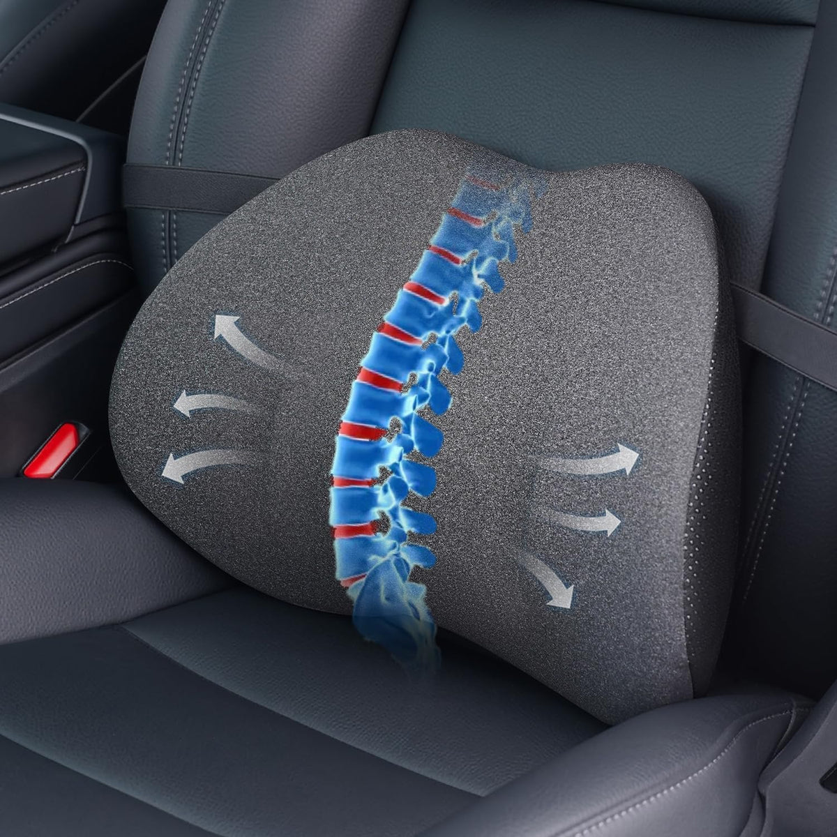 Lumbar Support Pillow for Car, Memory Foam Back Cushion for Lower Back Pain Relief, Ergonomic Car Seat Support with Breathable Airflow Channels for Driving, Office Chair, Wheelchair
