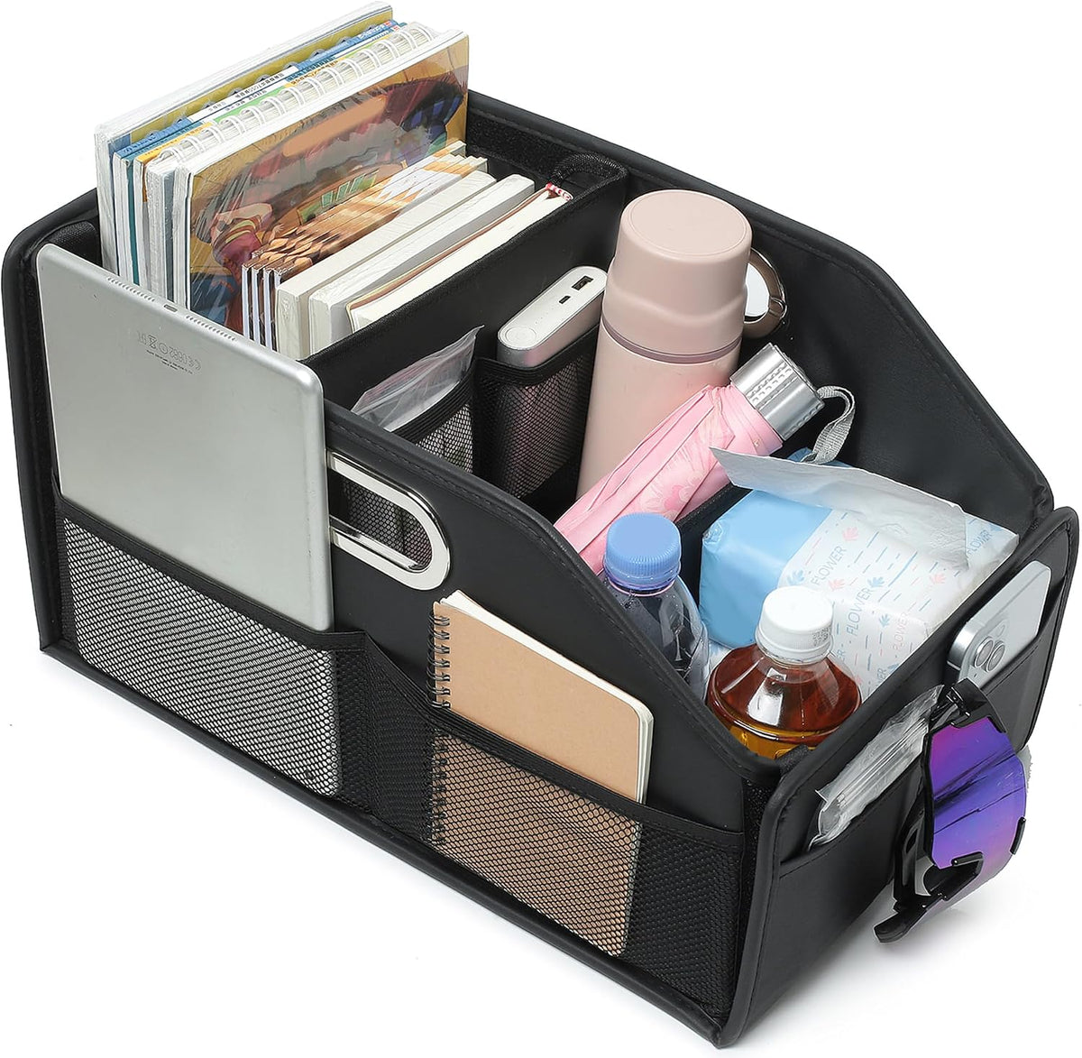 Car Seat Storage Organizer,Reinforced Dividable PU Leather Car Caddy Basket