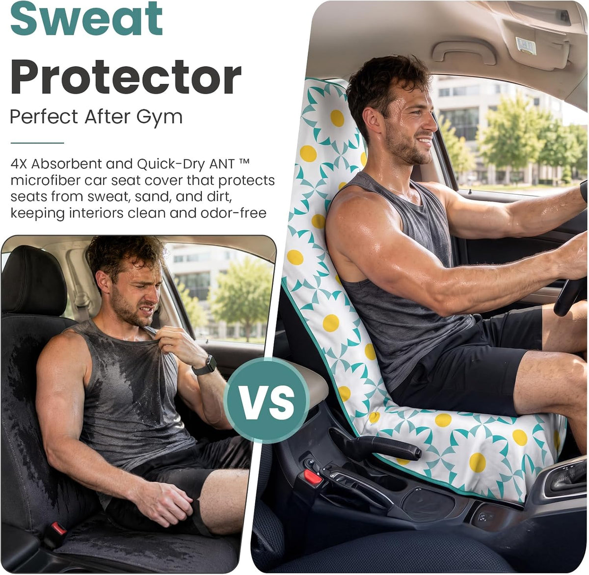 Car Seat Cover Towel for Front Seats Non-Slip with Headrest Pocket & Strap
