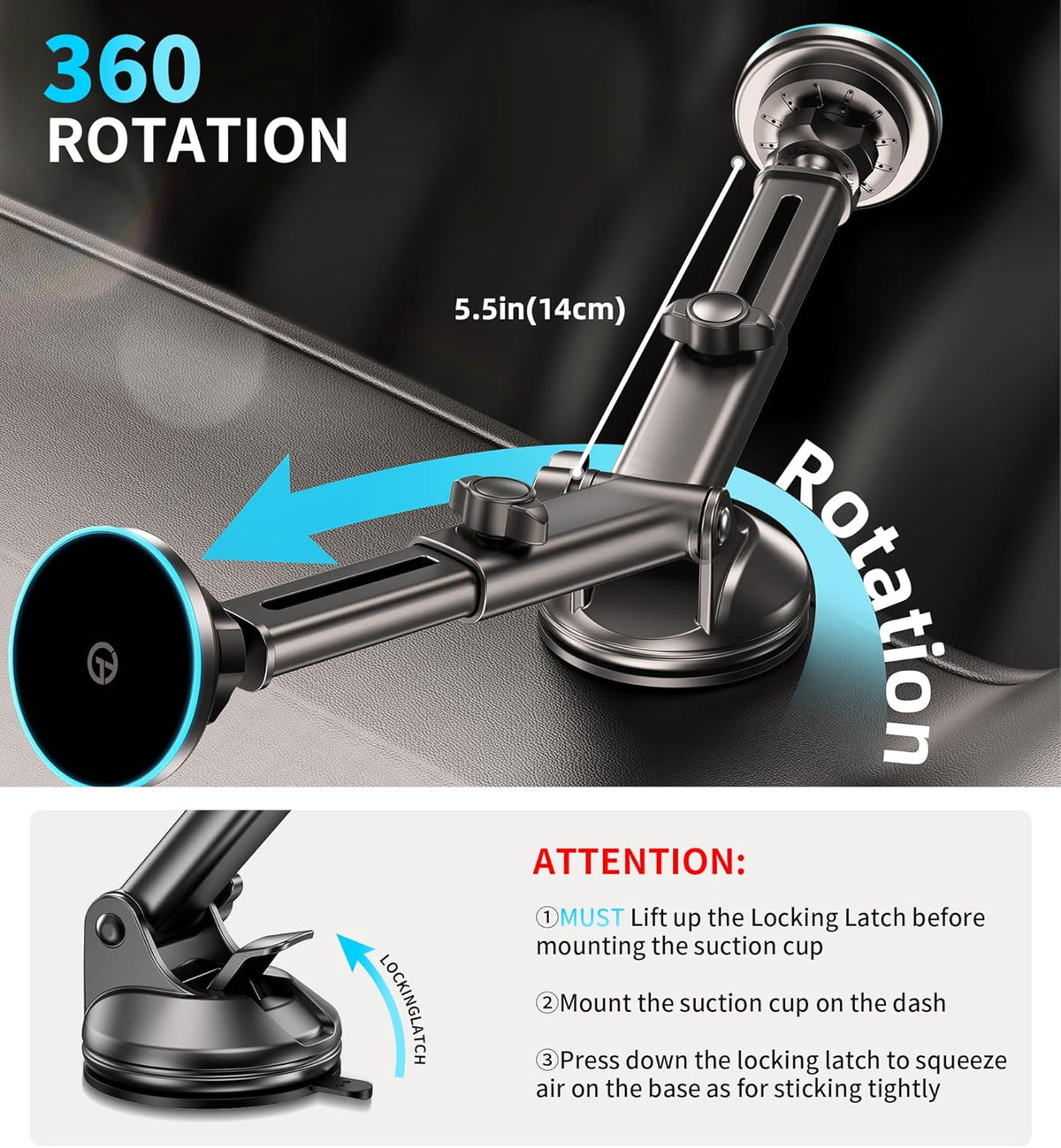 for MagSafe Car Mount Charger Dash/Windshield/Vent Wireless Car Charger with [LED Light], Strong Magnetic Phone Holder for Car for iPhone 17 16 15 14 13 12 Series, Fit MagSafe Accessories