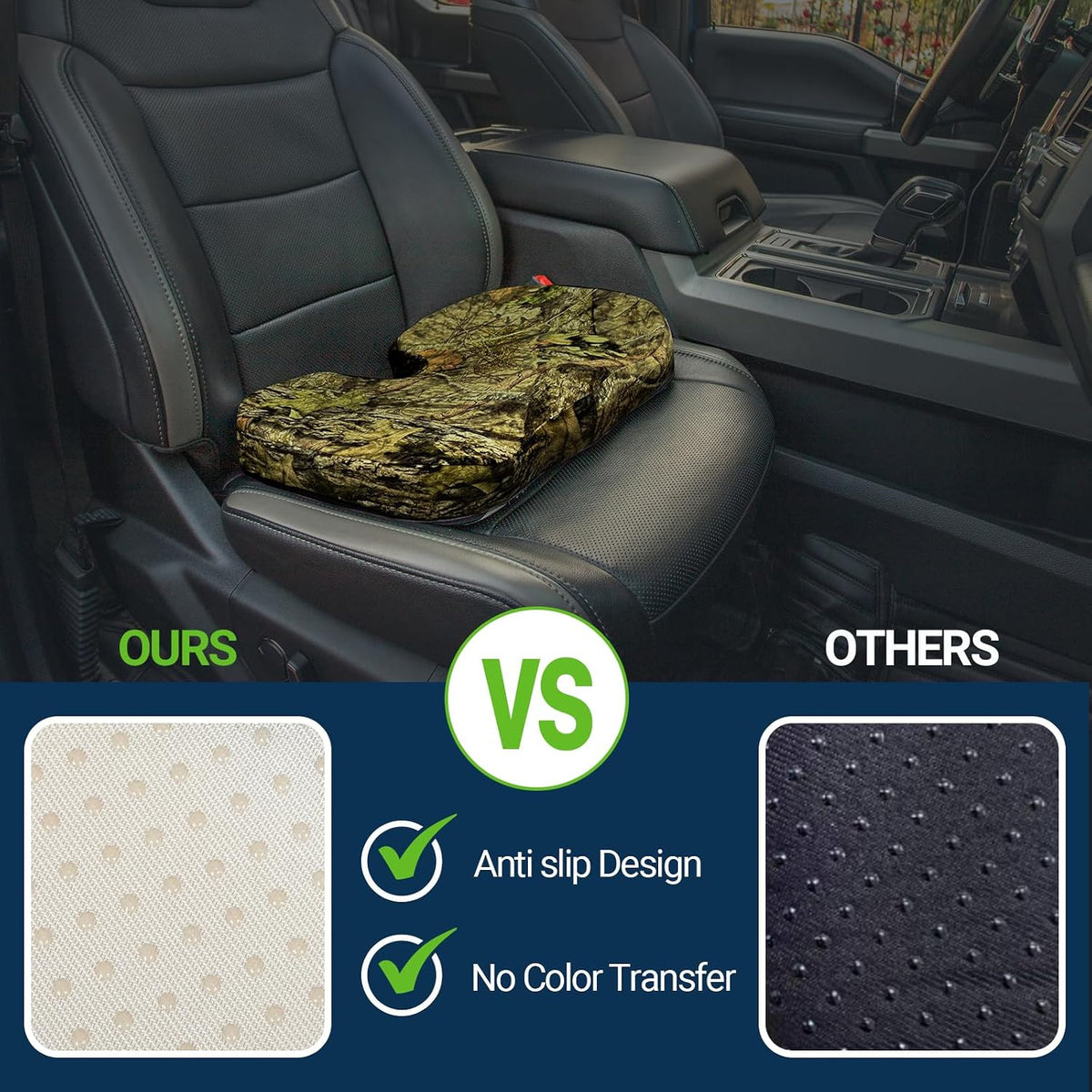 Season Guard Gel Memory Foam Seat Cushion for Tailbone Relief, Mossy Oak