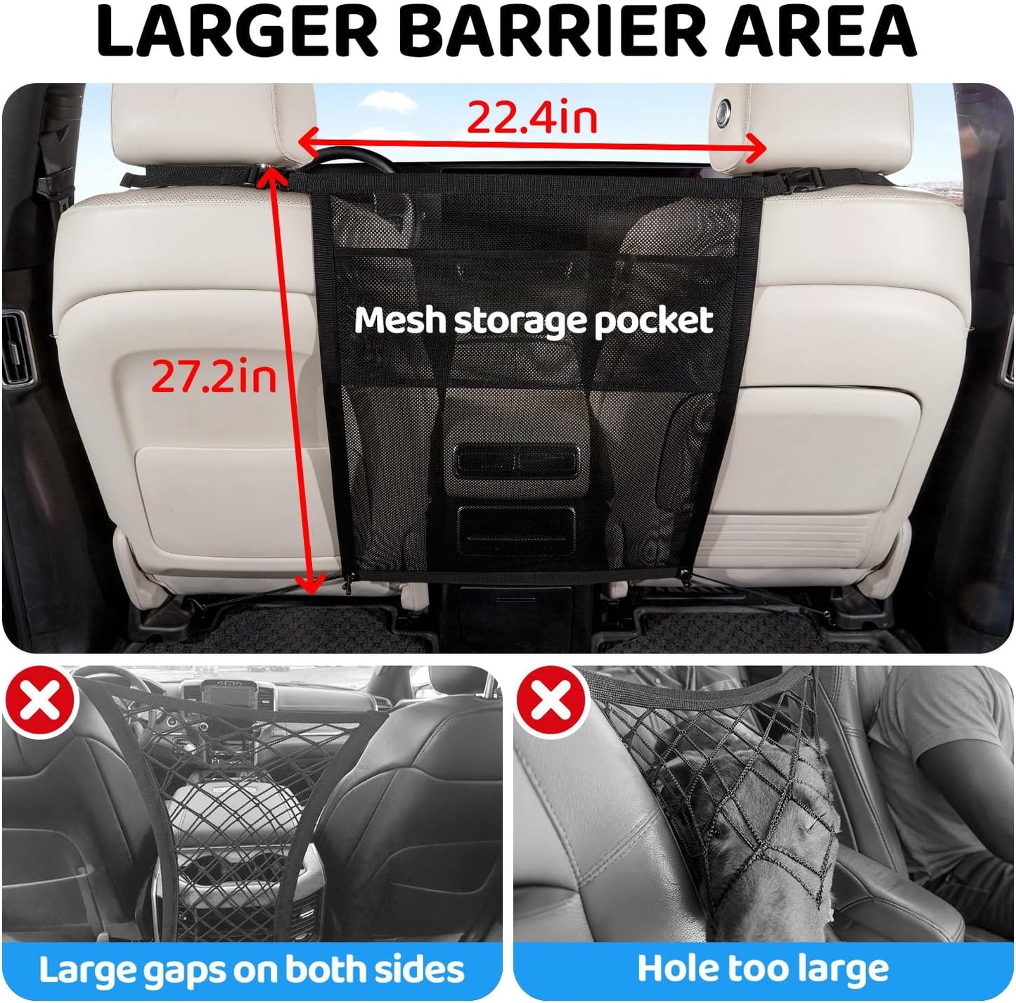 TKYZ Dog Car Barrier,Dog Car Net Barrier with Mesh Organize,Pet Divider Fit Car/SUV/Truck