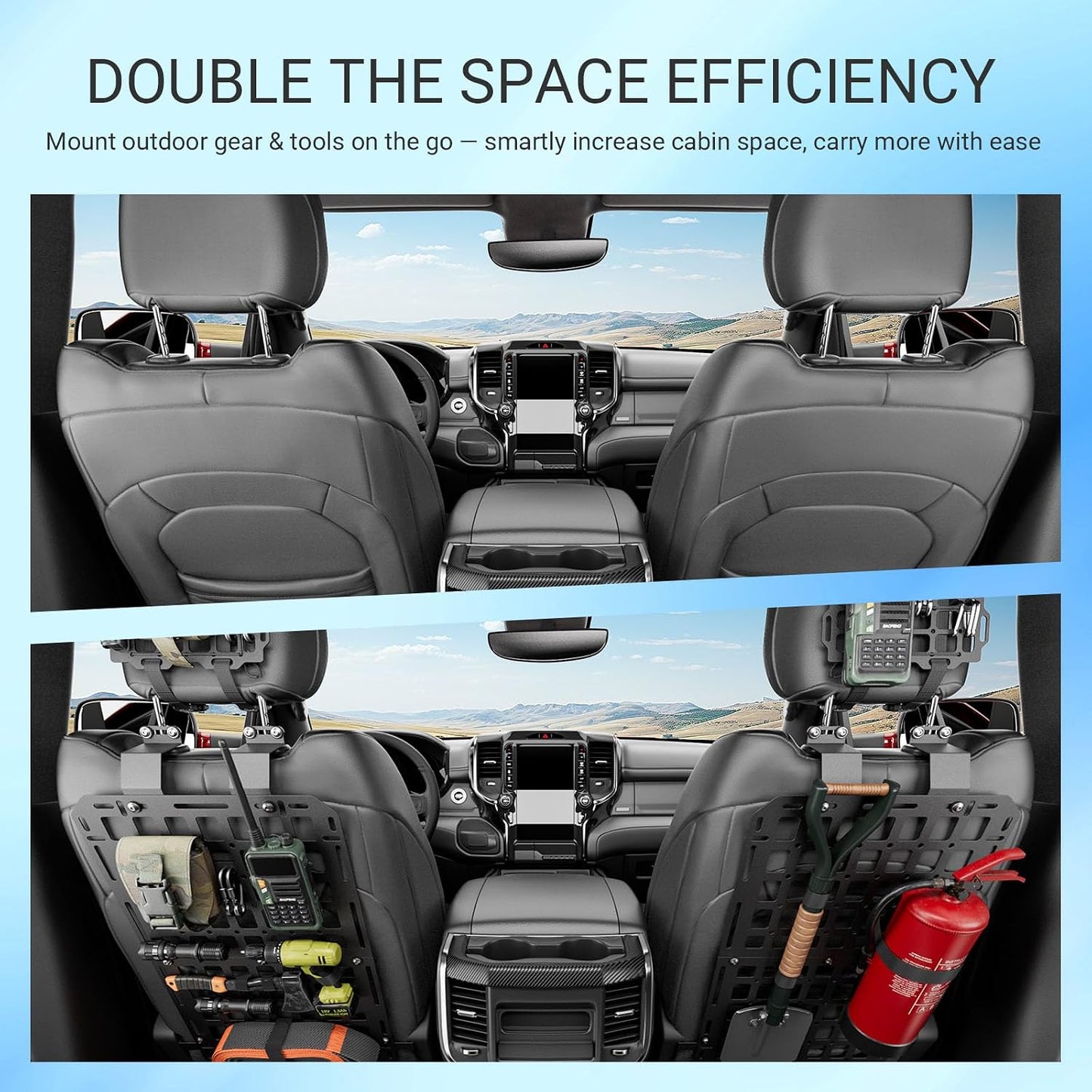 SZYANG Seatback Molle Panel Compatible with 2019-2026 Dodge Ram 1500 Headrest Organizer Molle Panel for 2 Seats Tactical Seat Back Organizers Replacement for 2019-2026 Dodge Ram 1500 Accessories