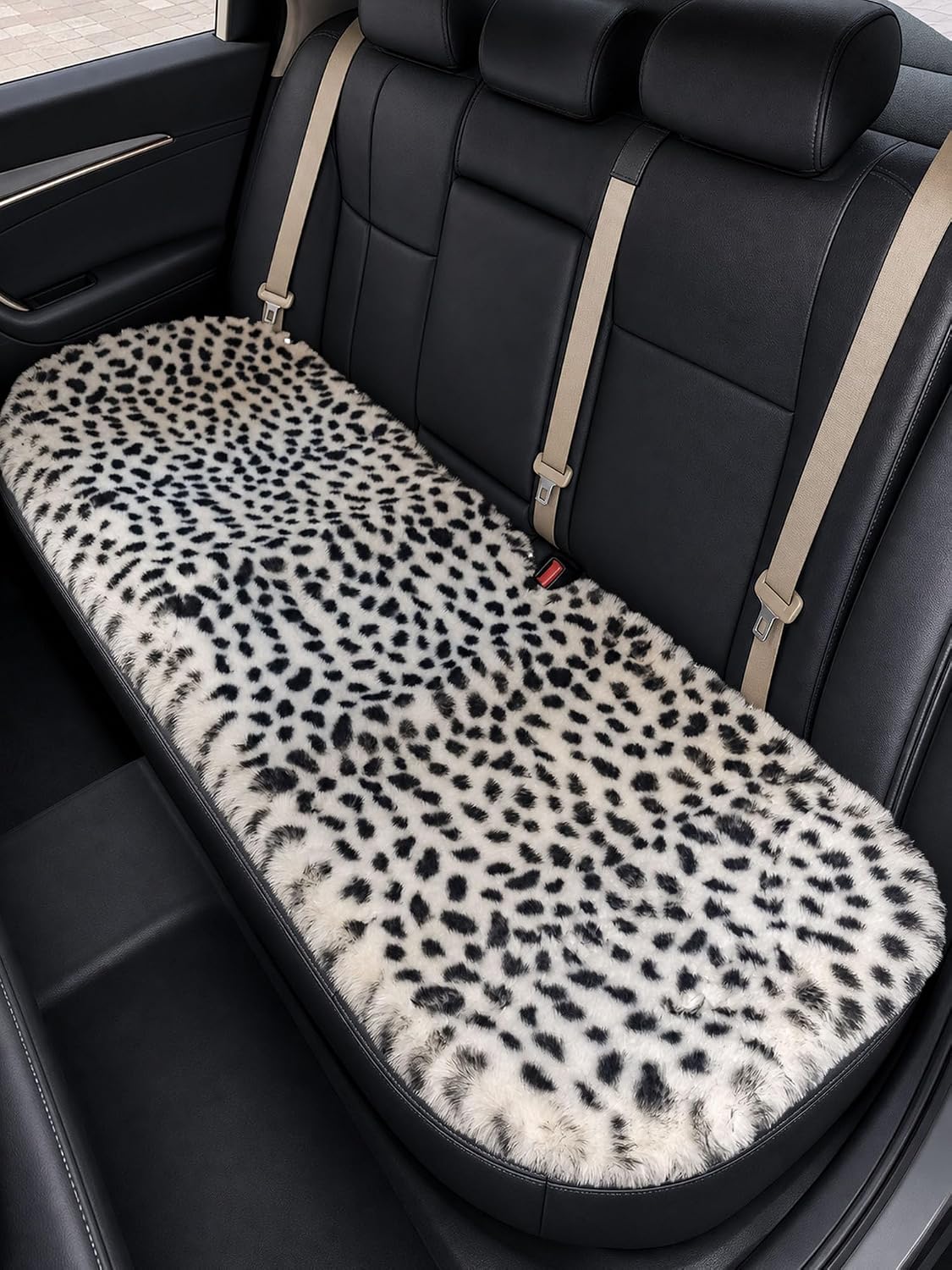 Winter Soft Warm Faux Rabbit Fur car seat Cushion,Universal fit Plush Front and Back Fuzzy car seat Pads Cushion Cover Protector - 1pcs (Back seat 1pcs, Leopard dots)
