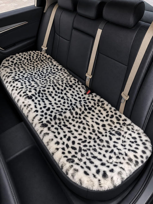 Winter Soft Warm Faux Rabbit Fur car seat Cushion,Universal fit Plush Front and Back Fuzzy car seat Pads Cushion Cover Protector - 1pcs (Back seat 1pcs, Leopard dots)