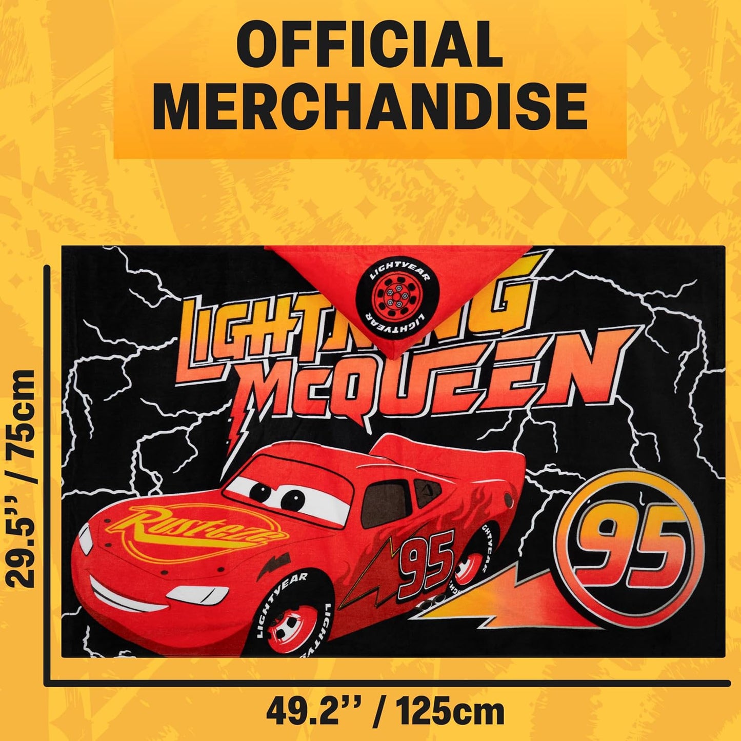 Disney Pixar Cars Bath Towels with Hood for Boys, Ages 2-6, Lightning McQueen Soft and Absorbent Hooded Cotton Beach Towel Wrap, Swimming Pool Poncho, Gifts for Boys (Red/Black Cars)