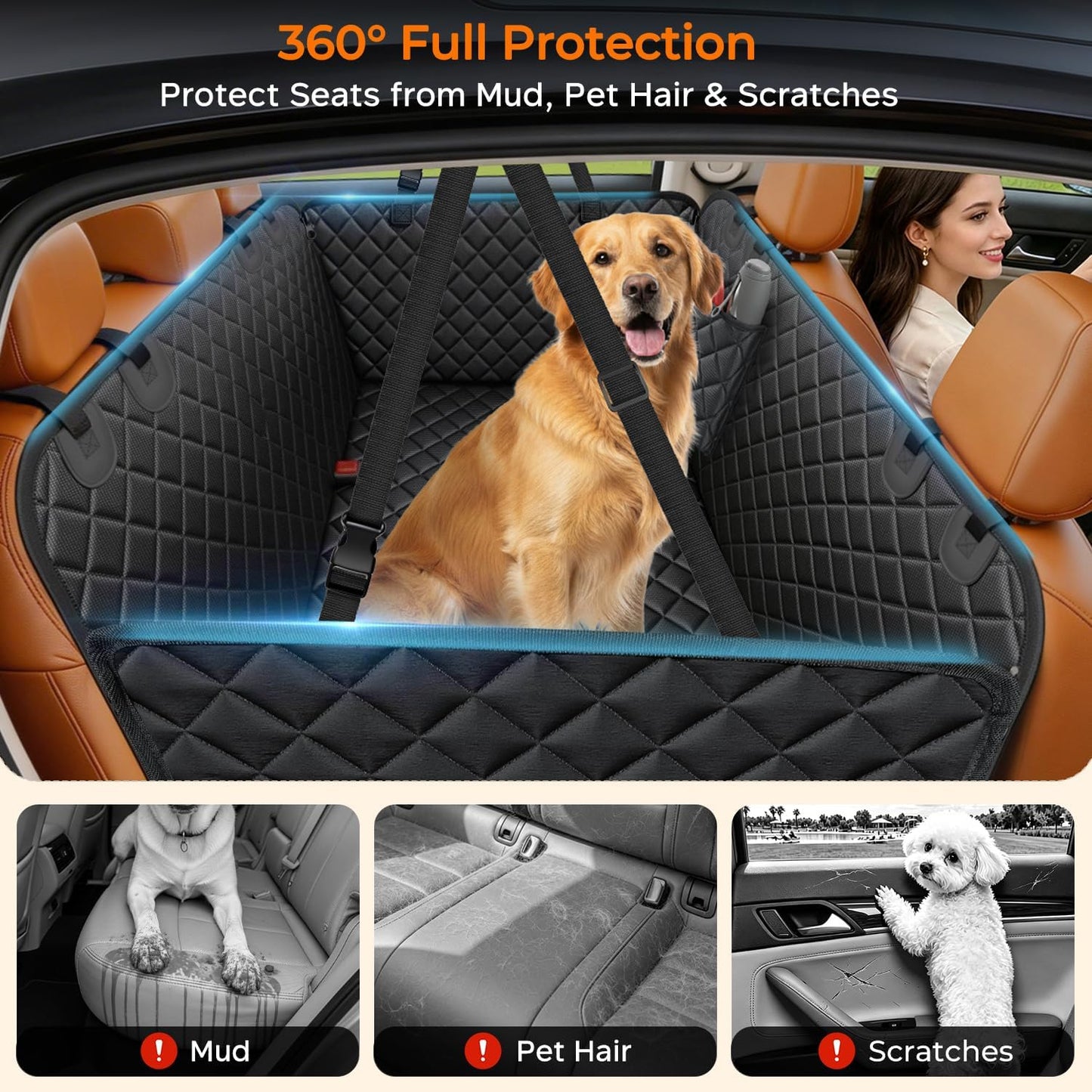 URPOWER Dog Car Seat Cover for Pets 100% Waterproof Seat Cover Hammock 600D Heavy Duty Scratch Proof Nonslip Durable Soft Back Seat Covers for Cars Trucks and SUVs