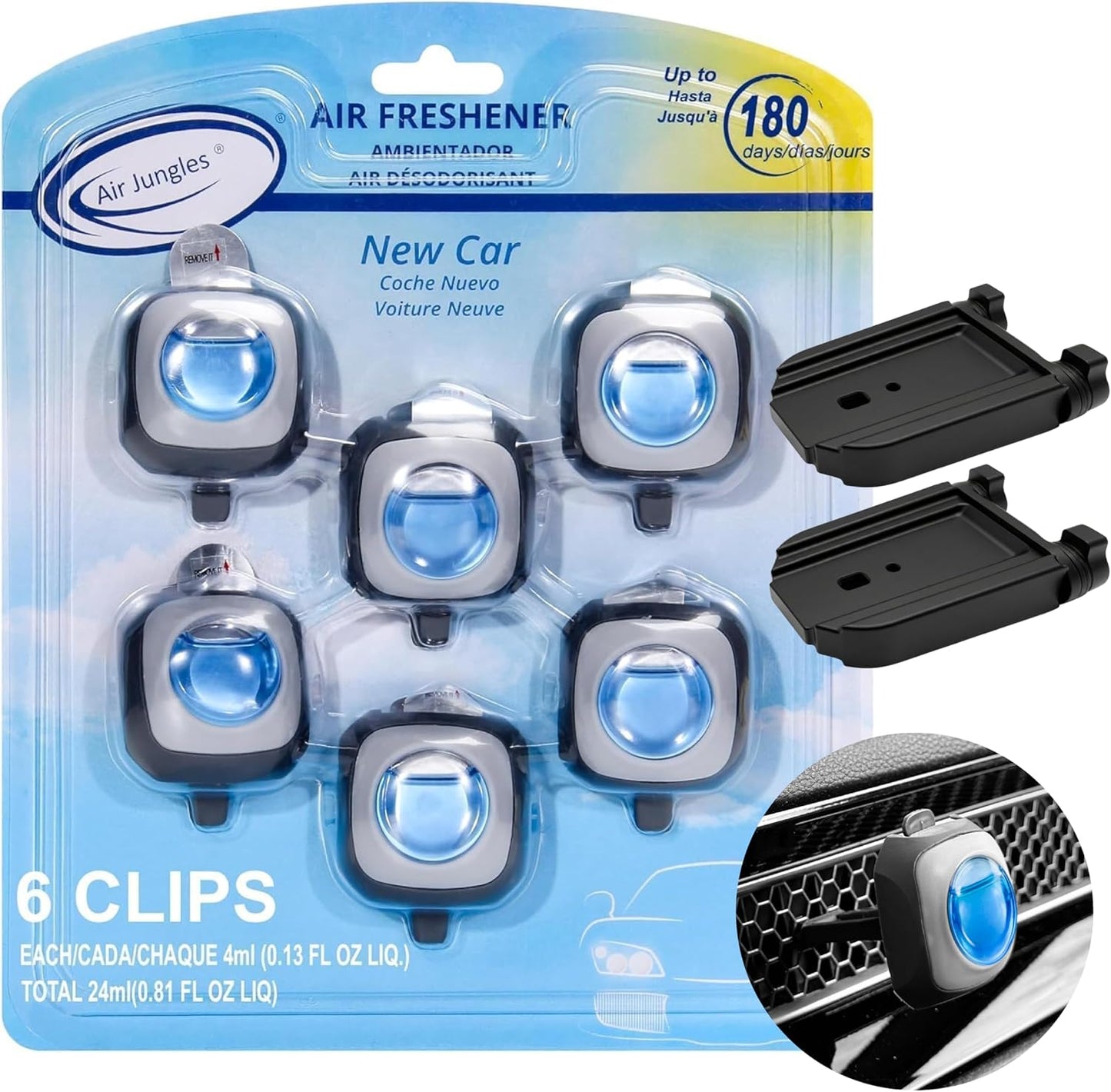 Air Jungles Car Air Freshener Vent Clip 6 Ct with 2 Civic Adapter | New Car Scent, Compatible with Honda Civic, CRV, ZRV, HRV, Integra, Long Lasting up to 180 Days, Car Odor Eliminator