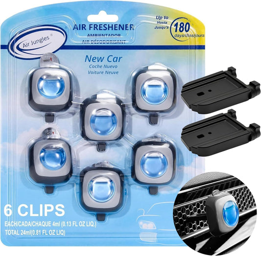 Air Jungles Car Air Freshener Vent Clip 6 Ct with 2 Civic Adapter | New Car Scent, Compatible with Honda Civic, CRV, ZRV, HRV, Integra, Long Lasting up to 180 Days, Car Odor Eliminator