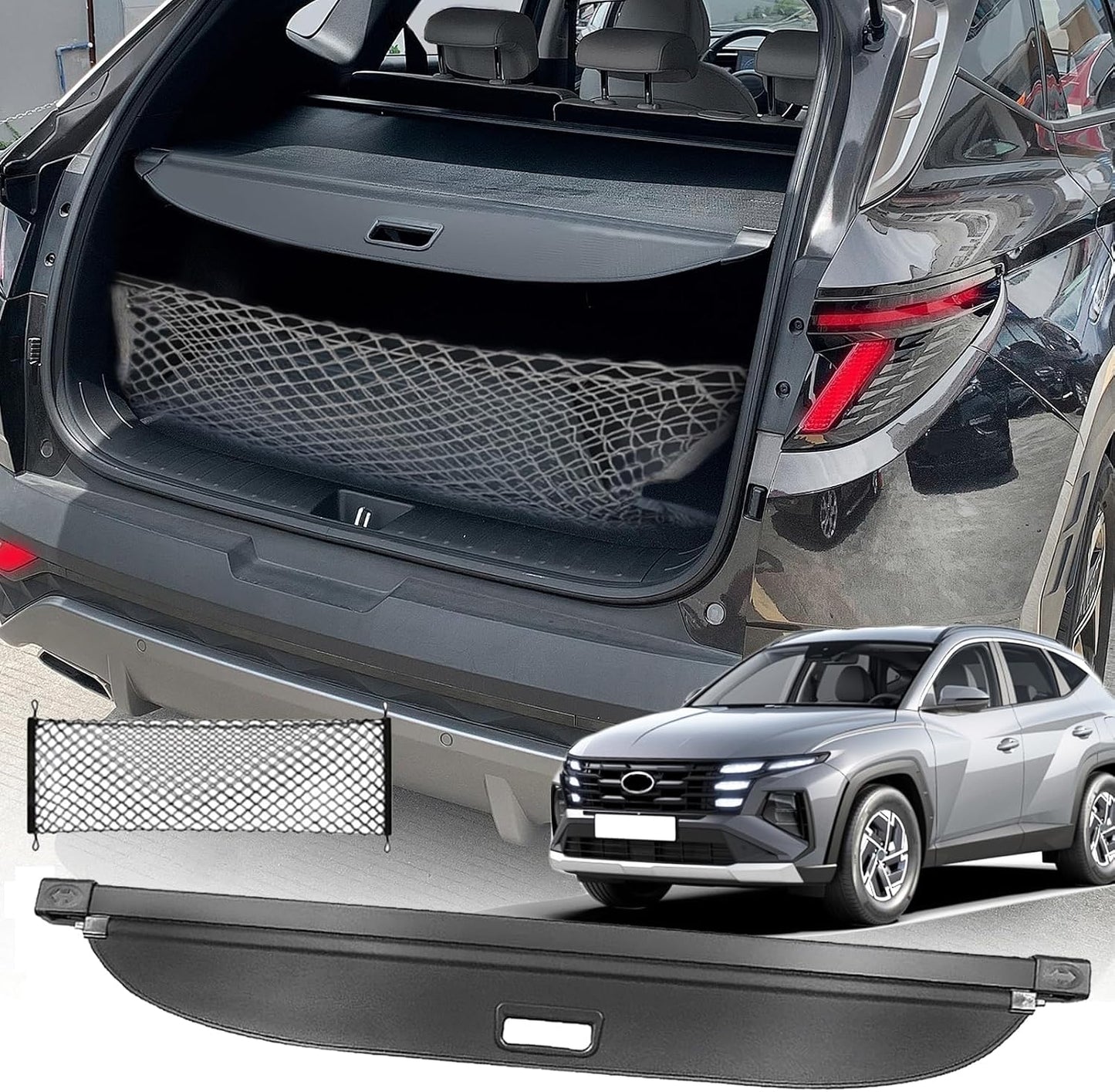 Cargo Cover for Hyundai Tucson 2020 2021Accessories 2016 2017 2018 2019(Canvas),Retractable Trunk Cover Organizer Security Shielding Shade Tonneau Cover for Hyundai Tucson Accessories