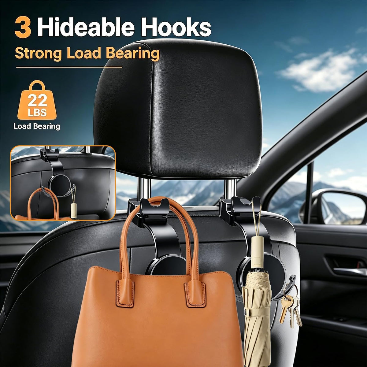 Phone Holder for Backseat, 360° Rotation Adjustable Snap-on Magnet Phone Holder, Car Headrest Hook with Swivel Magnet Phone Holder, Universal Car Headrest Hooks for Bags Handbag Grocery Bag