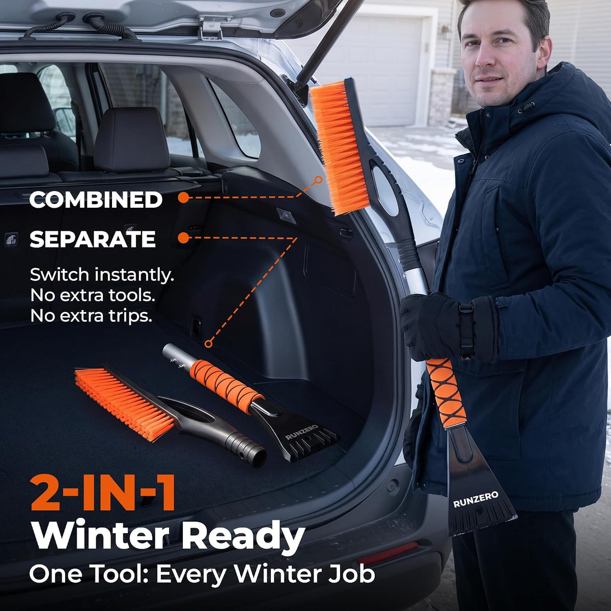 RUNZERO 27-Inch Detachable Snow Brush & Ice Scraper for Car Windshield