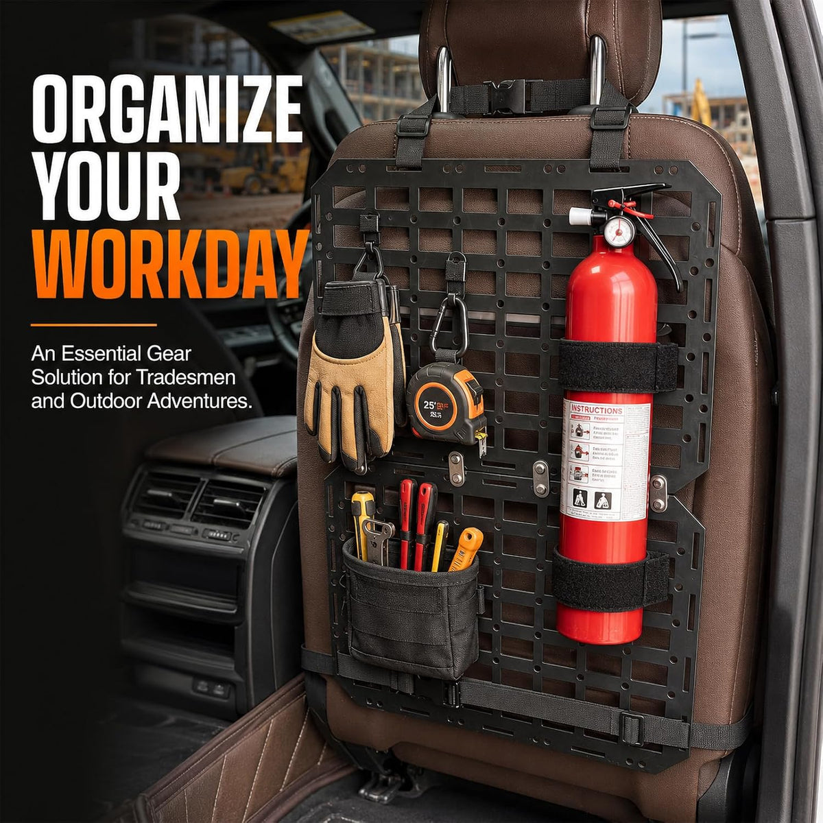Automotive Seat Back Organizer Rigid MOLLE Panel | Universal Fits Trucks, SUVs and Outdoor Adventures, Tactical Gear and Tool Storage