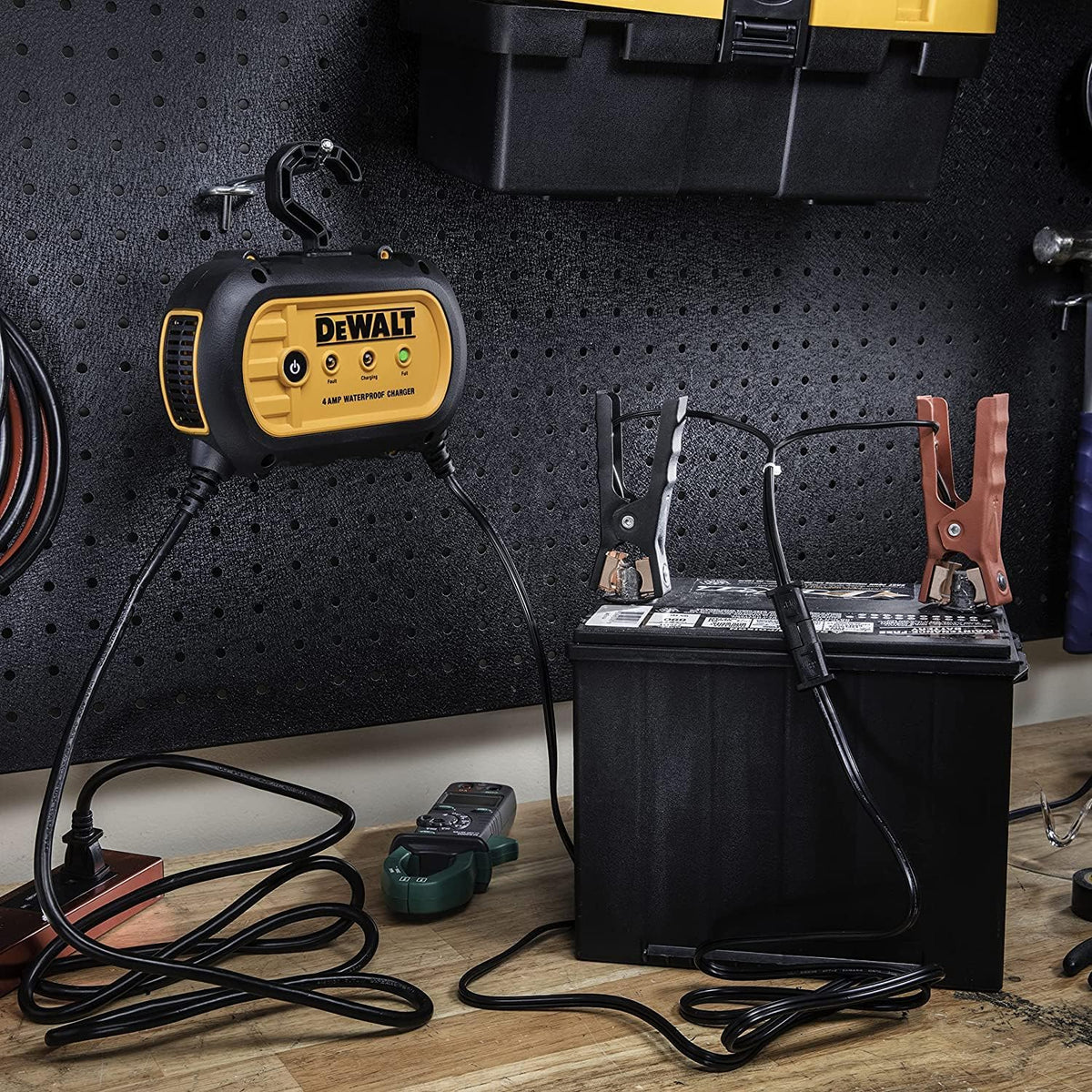 DEWALT DXAEWPC4 Fully Automatic 4 Amp 12V Waterproof Battery Charger/Maintainer with Cable Clamps