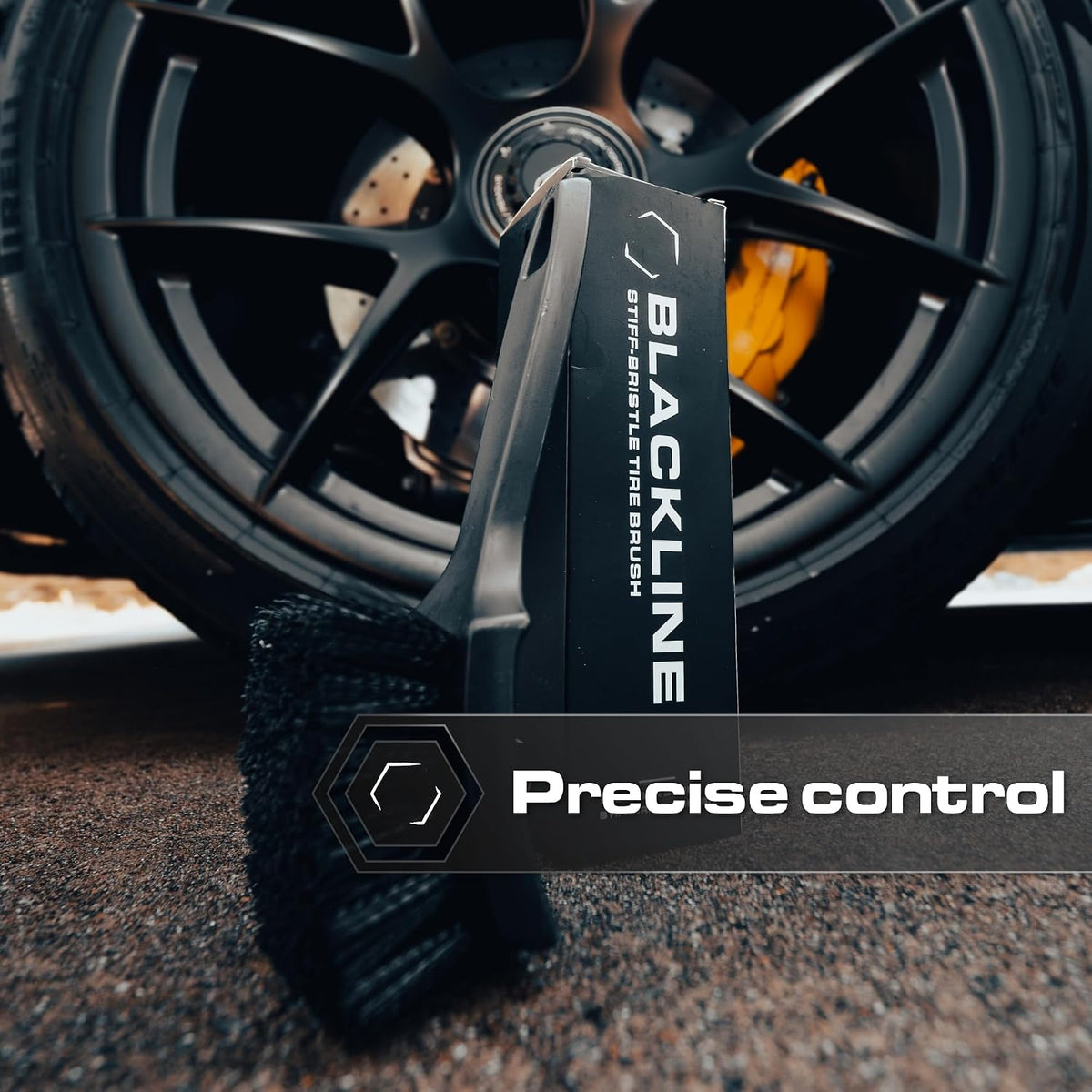 Blackline Stiff Bristle Tire Brush - Heavy-Duty Deep Clean for Tires & Mats