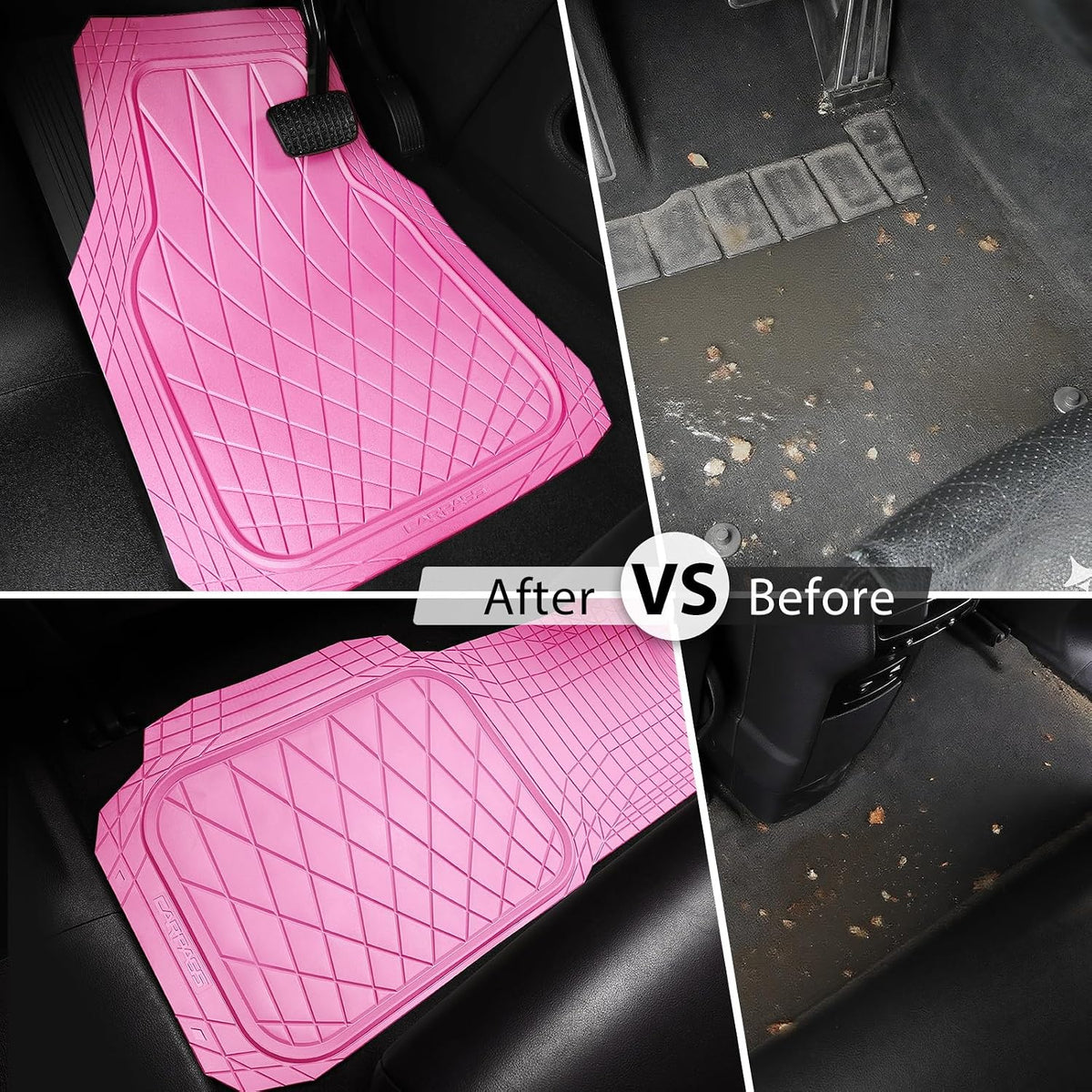 CAR PASS Heavy Duty Rubber Car Floor Mats, Deep Dish All Weather Car Mats Full Set, 3 Piece Waterproof Premium Anti-Slip Floor Mats Rugs Universal Trim to Fit for 95% Sedan SUV Van Truck, Pink