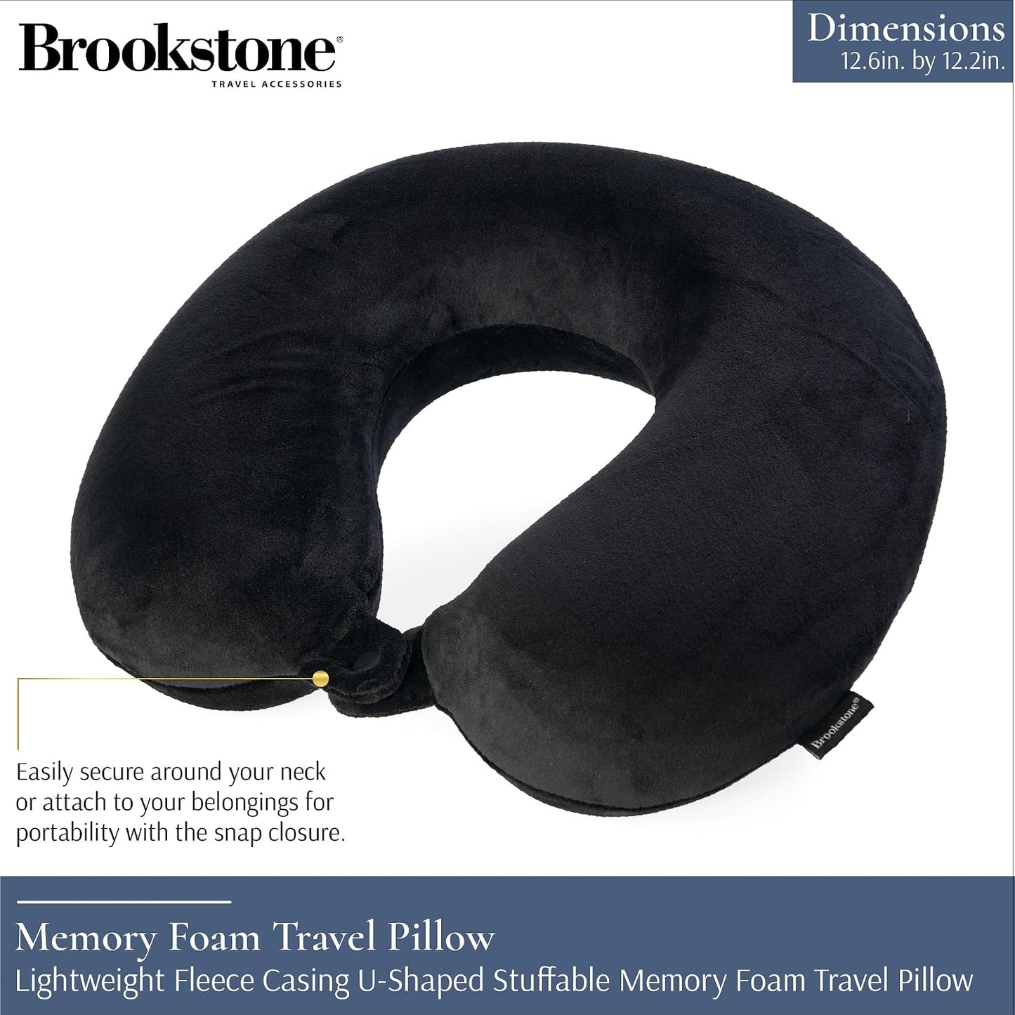Brookstone Travel Neck Pillow - Lightweight U-Shaped Memory Foam Travel Pillow for Airplane, Car Travels & Sleeping, Black