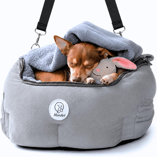 Orthopedic Dog Car Seat for Small Dogs up to 25lbs | Original Calming Burrow Nest, Car Anxiety Relief, 6" Memory Foam Booster & Travel Bed, 5 Point Safety,All Season