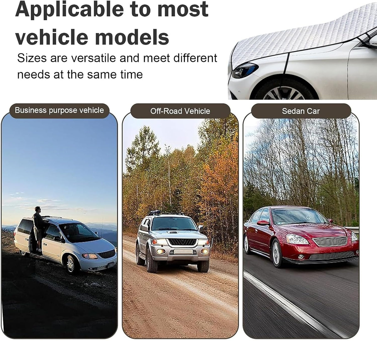 Car Windshield Cover, Waterproof Snowproof Sunshade Cover for Windshield Hood, Thickened Heat-insulating Foldable Car Exterior Accessories, Universal for Most Vehicles (Silver)