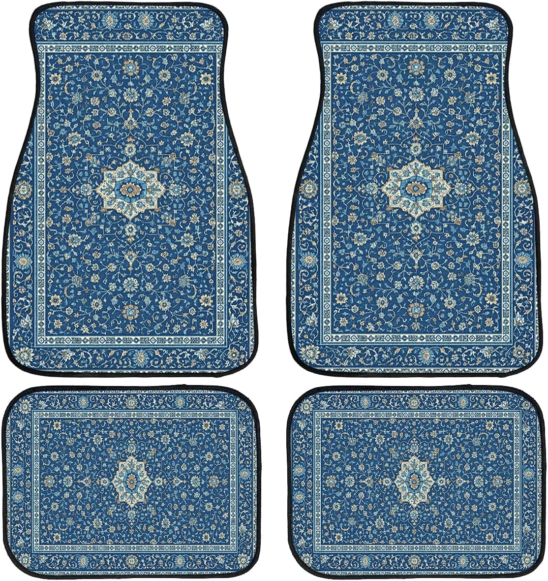 Carpet Car Floor Mats Blue Floral Rug Carpet Front Rear Carpets Mat Decorative Car Floor Carpets Non-Slip Auto Car Accessories Universal Fit for Car SUV Truck Van