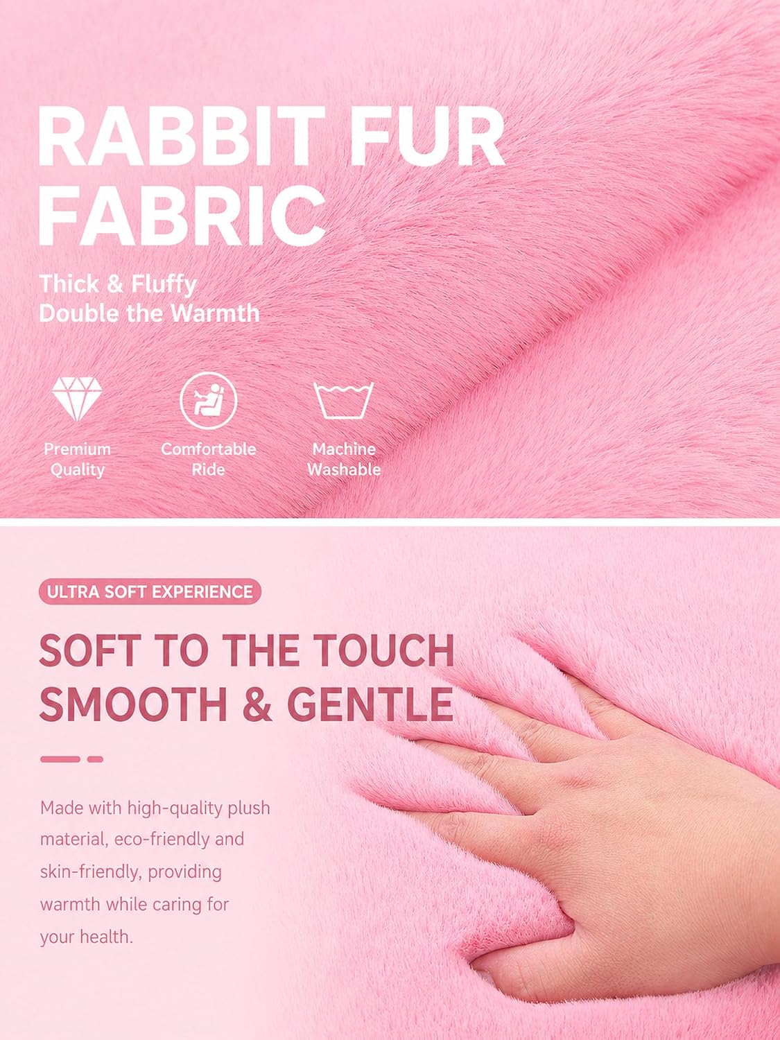 Winter Soft Warm Faux Rabbit Fur car seat Cushion,Universal fit Plush Front and Back Fuzzy car seat Pads Cushion Cover Protector - 1pcs (Back seat 1pcs,Pink)