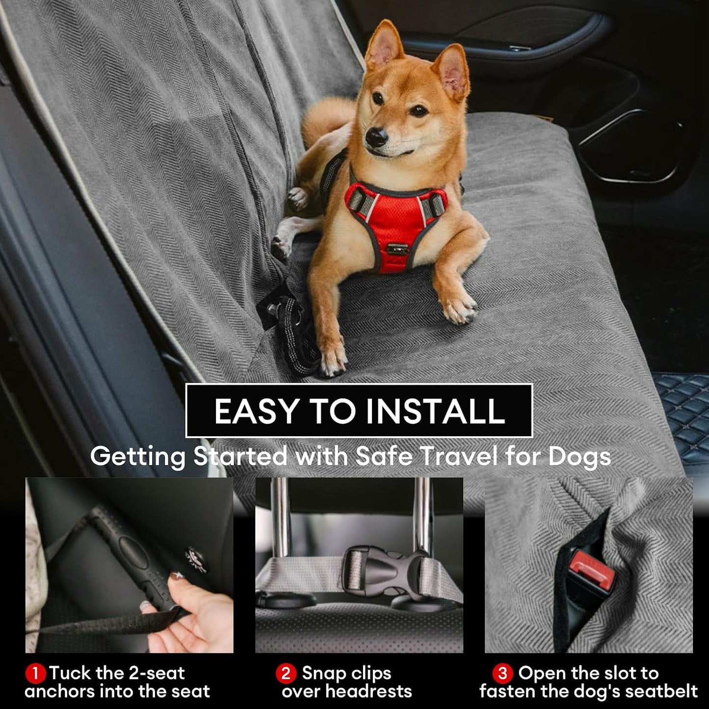 FUNNY FUZZY Dog Car Seat Cover for Back Seat, Back Seat Pet Cover for Dogs Waterproof, Scratchproof Dog Backseat Cover, Non-Slip Bench Car Seat Protector, Universal Fit Most Cars, SUVs, Trucks, Grey