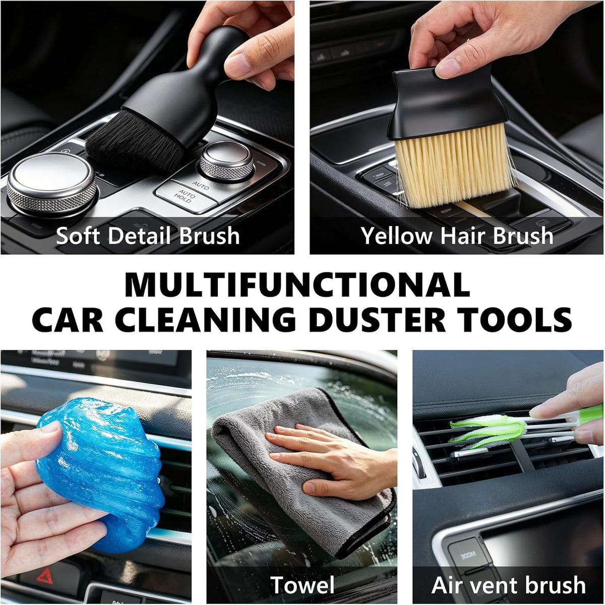 Car Detailing Kit Interior Cleaning - with 8500PA Car Vacuum Portable Cordless, Car Detailing Brush Set, Windshield Tool, Car Wash Kit for Women/Men, Gray