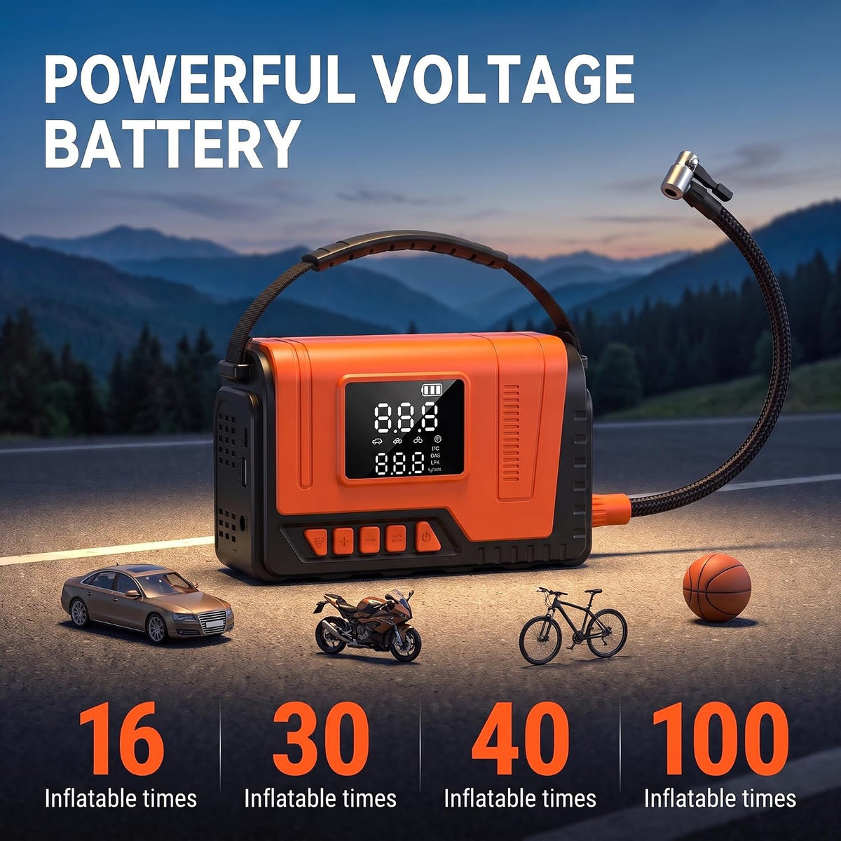 Tire Inflator Portable Air Compressor Pump 150PSI, Tire Pump for Car 12V DC Digital Air Pump with LED Super Bright Light for Bicycle, Motorcycle, Automotive Car Accessories
